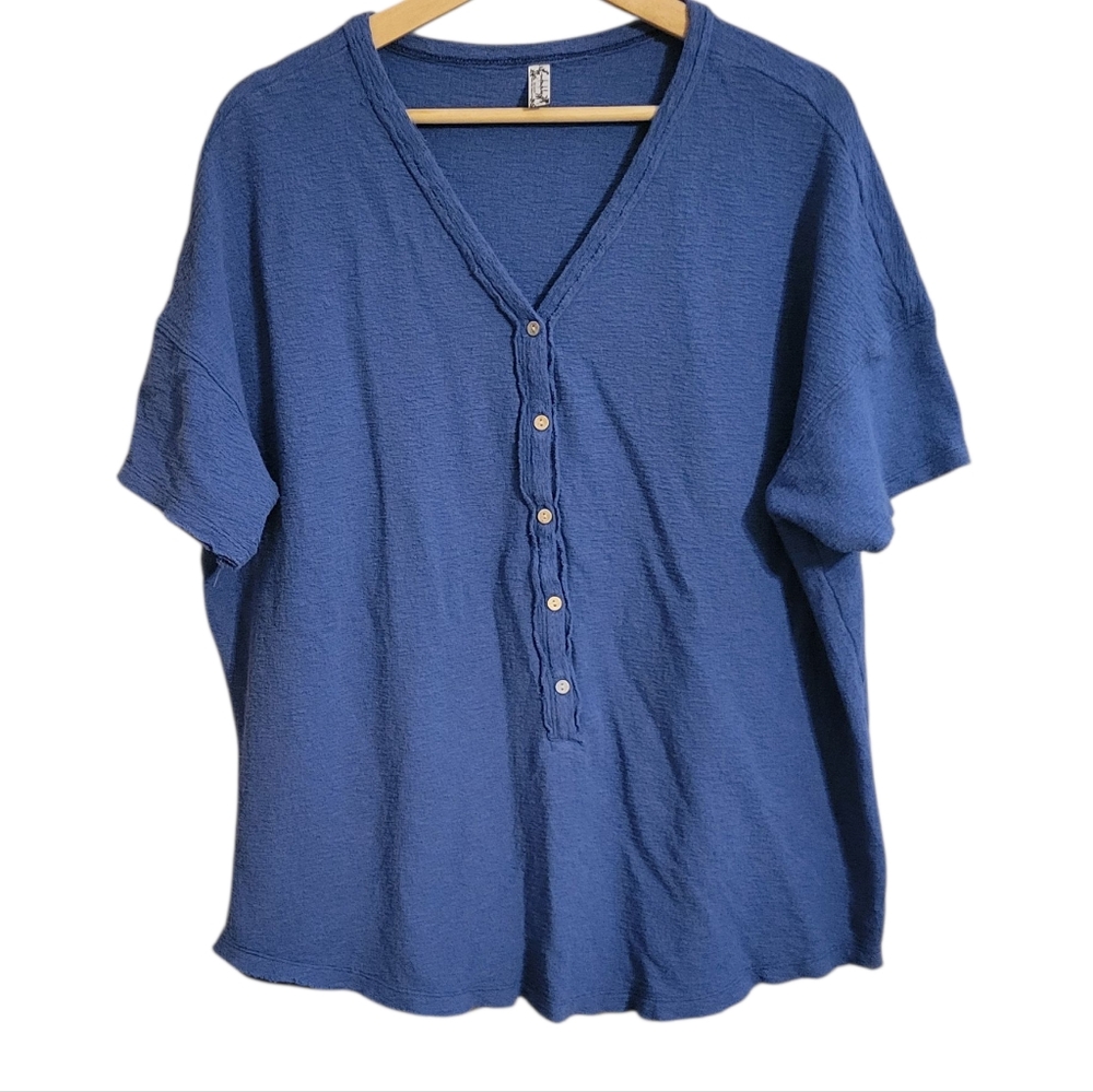 Intimately Free People Oversized Blue Cotton Henley